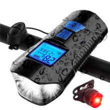 4-in-1 Rechargeable Bike Light, Front Light with Speedometer & Bell, Tail Light for Bicycle