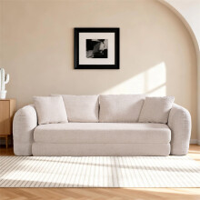 MIMO Beige Lambswool Convertible Pull-Out Sofa Bed