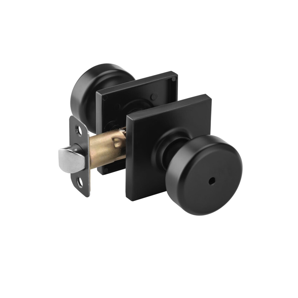 Black Privacy Door Knob With Lock, Modern Square Rosette, Matte Black Bedroom And Bathroom Handle 9330225521235