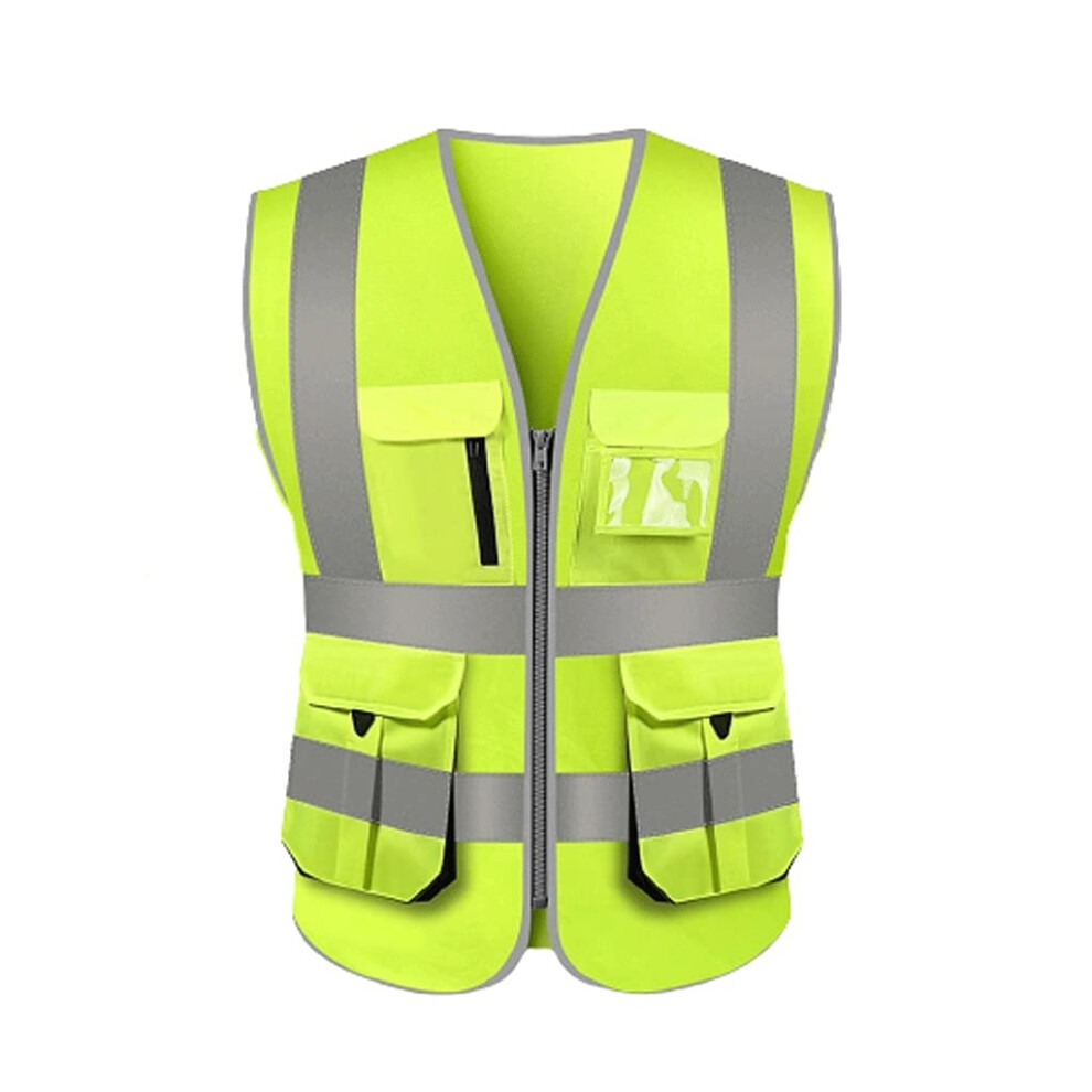 Reflective Safety Vest Yellow 48.8In, Lightweight Visibility Workwear With Multi Pockets And Zipper 9330225521303