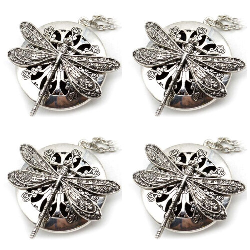 4 St  Silver Dragonfly Aromaterapi Diffuser Halsband med HäNge