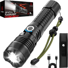Lumens Rechargeable LED Tactical Flashlight, Super Bright 5Mode Zoomable Waterproof Light for Camping and Outdoor