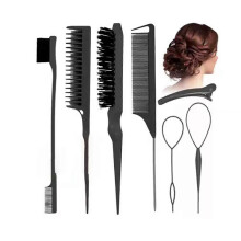 (Seven Piece Suit, Black) Household Hair Coloring Comb Set Professional Weaving Styling Combs For Combing Bangs Hairlines Eyebrows