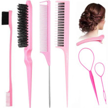 (Seven Piece Suit, Pink) Household Hair Coloring Comb Set Professional Weaving Styling Combs For Combing Bangs Hairlines Eyebrows