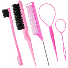 (Five Piece Set, Pink) Household Hair Coloring Comb Set Professional Weaving Styling Combs For Combing Bangs Hairlines Eyebrows