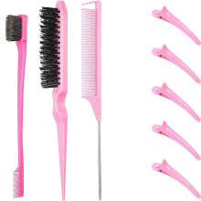 (Eight Piece Set, Pink) Household Hair Coloring Comb Set Professional Weaving Styling Combs For Combing Bangs Hairlines Eyebrows