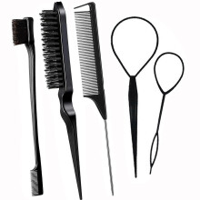 (Five Piece Set, Black) Household Hair Coloring Comb Set Professional Weaving Styling Combs For Combing Bangs Hairlines Eyebrows
