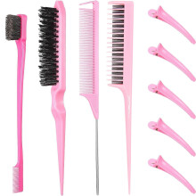 (Nine Piece Set, Pink) Household Hair Coloring Comb Set Professional Weaving Styling Combs For Combing Bangs Hairlines Eyebrows