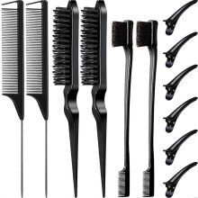 (Twelve Piece Set, Black) Household Hair Coloring Comb Set Professional Weaving Styling Combs For Combing Bangs Hairlines Eyebrows