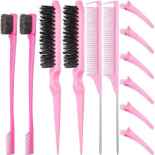 (Twelve Piece Set, Pink) Household Hair Coloring Comb Set Professional Weaving Styling Combs For Combing Bangs Hairlines Eyebrows