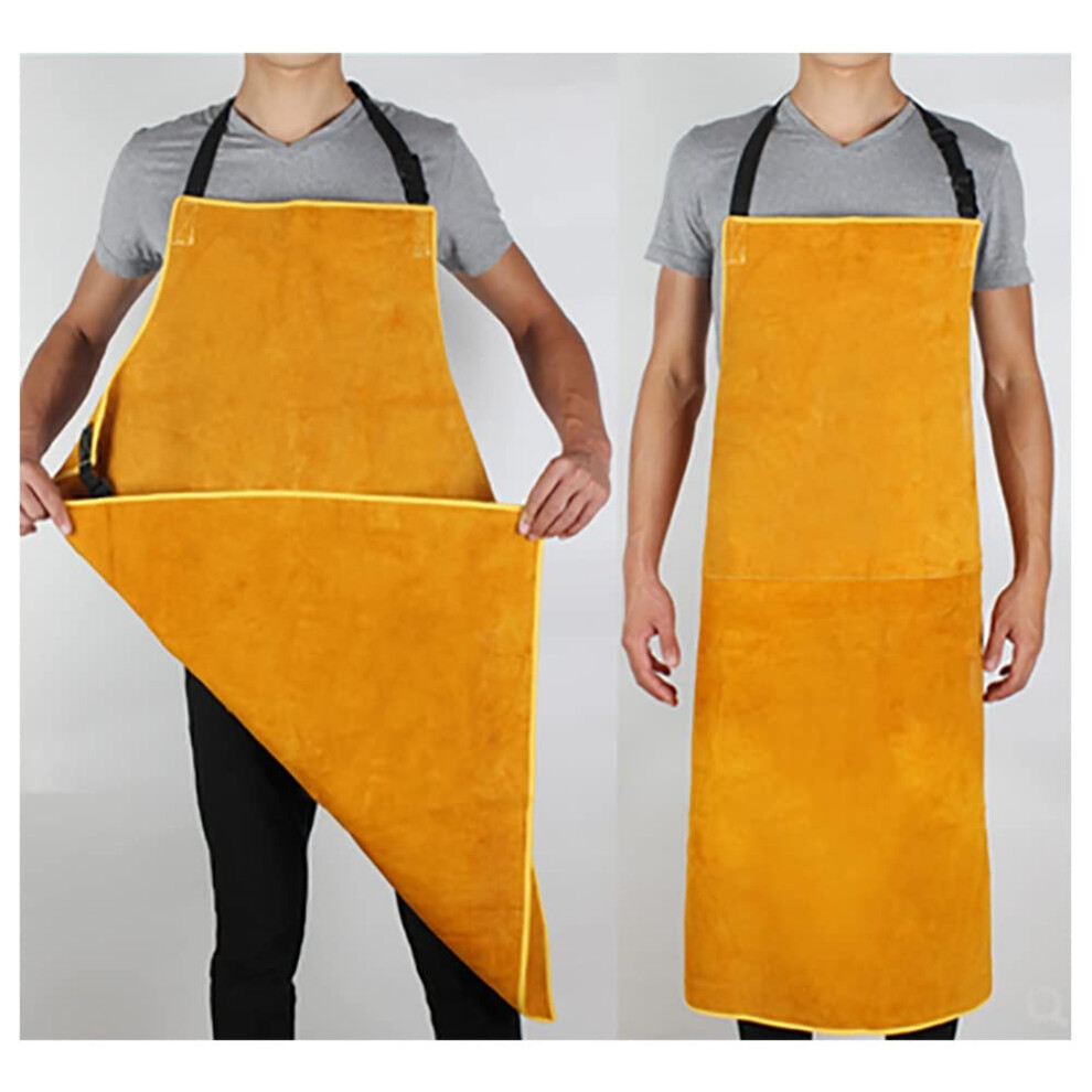Welding Leather Apron Yellow 70X100cm Heatresistant Flameretardant Cowhide Work Apron With Adjustable Straps 9351714662901