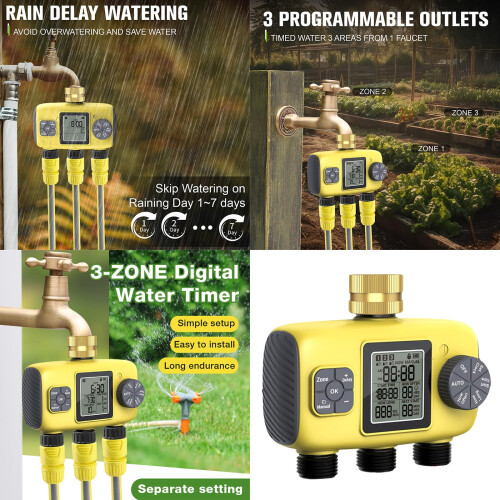 Automatic Irrigation Controller with Triple Zone Control, Flexible Water Scheduling and Rain Delay for Balcony Gardens 1