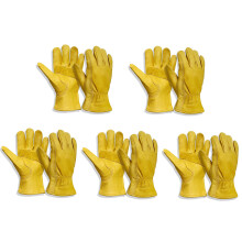 Leather Work Gloves for Men and Women, Durable Cowhide Driving Gloves with Reinforced Palm and Elastic Wrist