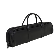 Black Leather Flute Carrying Case 16 Hole Dustproof Scratch Protection for Musicians and Students