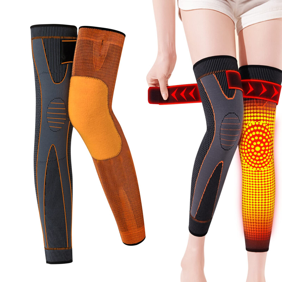 Orange Tourmaline Self Heating Knee Sleeve For Pain Relief, Plush Acupressure Support Brace