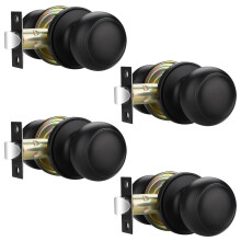 Matte Black Door Knobs 4 Pack, Keyless Interior Door Handles for Hallway or Closet, NoLock Passage Set