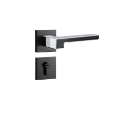 Interior Door Handle Lock Black Chrome Lever, Silent Magnetic Bedroom Lock Set, Zinc Alloy Durable