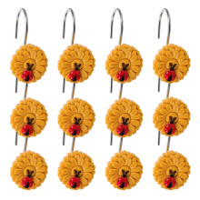 12 Pack Sunflower Shower Curtain Hooks Set, Decorative Bathroom Hooks with Easy Install and Smooth Glide