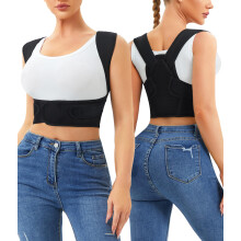 Adjustable Back Brace Posture Corrector for Women and Men M/L Black Breathable Mesh Support
