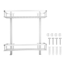 Shower Caddy Wall Mounted Aluminum Shelf, Two Layer Matte Bathroom Organizer with Quick Drain Design