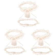 3Sets Beige Elastic Lace Bridal Garters for Wedding Bride Leg Ornament