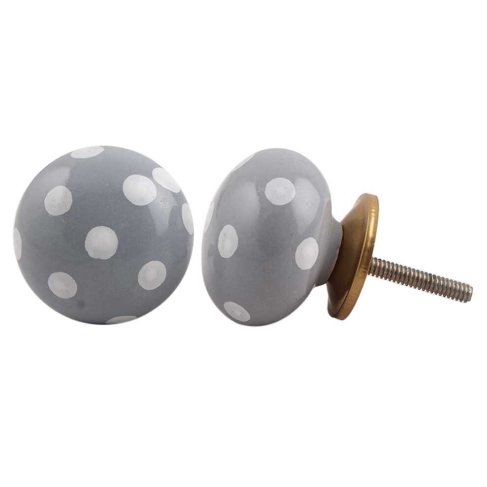 Grey Ceramic Drawer Knobs With Polka Dot Design, Durable Cabinet Handles For Dresser And Furniture 9351714664479