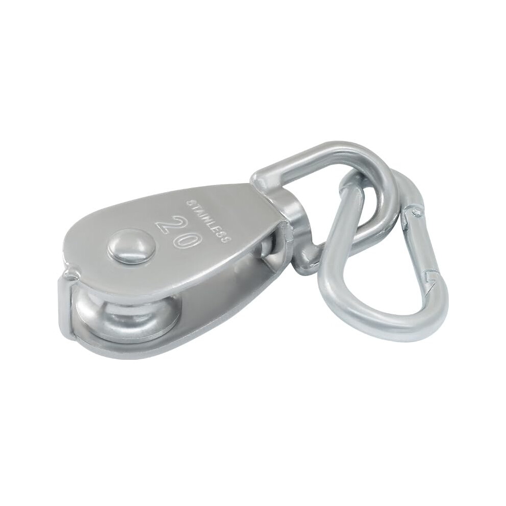 2Pcs M20 Stainless Steel Pulley Block 304 Swivel Wire Rope Pulley With Snap Hook For Lifting And Rigging 9351714664486