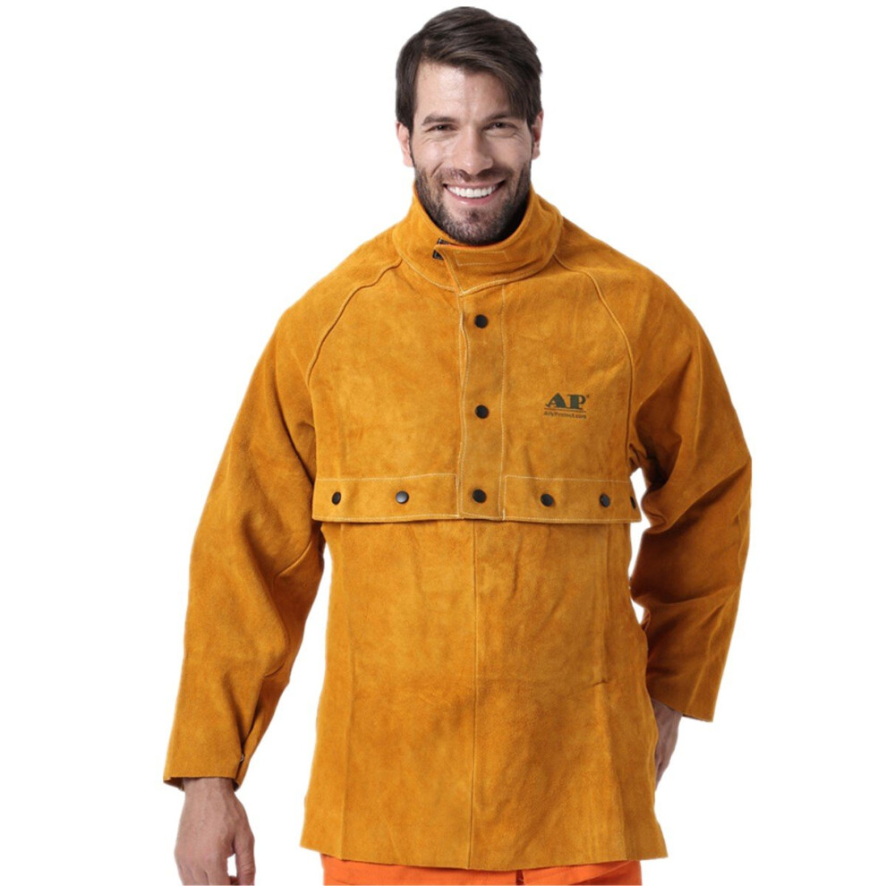 Flame Resistant Leather Welding Apron And Cowhide Cape Sleeves Xl, Heat & Abrasion Protection, Adjustable Fit 9771547038535
