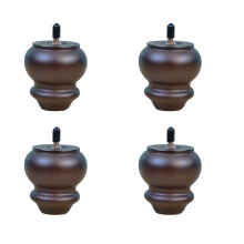 Set of 4 Solid Wood Furniture Legs with M8 Threaded Rod, Antique Gourd Shape Replacement Sofa Feet for Cabinet