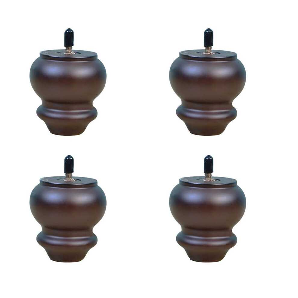 Set Of 4 Solid Wood Furniture Legs With M8 Threaded Rod, Antique Gourd Shape Replacement Sofa Feet For Cabinet 9330225523697
