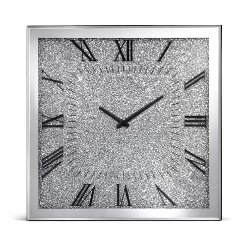Silver Square Crystal Wall Clock 45cm Decor