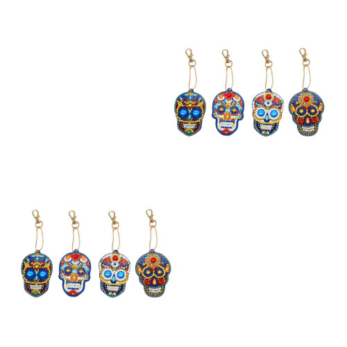 2Sets DIY Rhinestone Skull Keychain Kit Assorted Colors Acrylic Metal