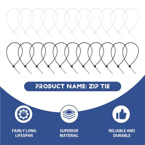 3mm x 150mm Auto Wire Push Cable Zip Tie Organizer White Black 100 Pcs 1
