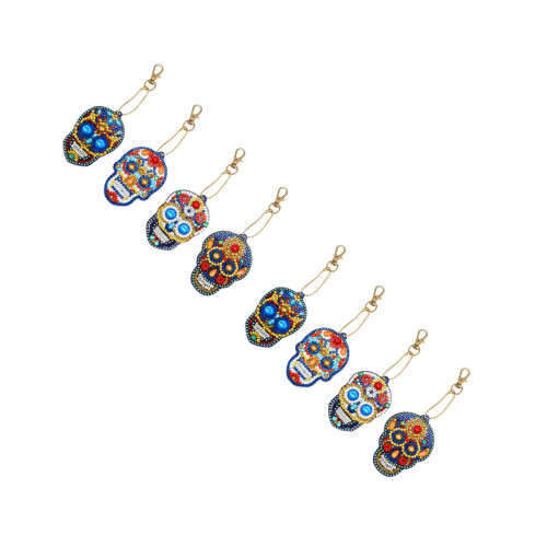 2Sets DIY Rhinestone Skull Keychain Kit Assorted Colors Acrylic Metal 2