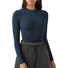 Dames Geribbeld Bodysuit met Lange Mouwen, Verborgen Rits en Ronde Hals EKCW137 Marineblauw S