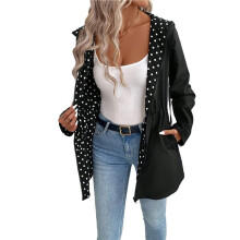 Women'S Reversible Hooded Casual Coat Full Zip Windbreaker Two - Sided Jacket Polka Dot M