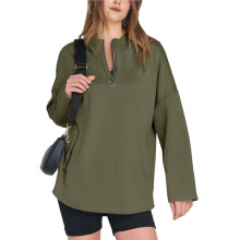 Sudadera con Capucha Oversize para Mujer, con Cremallera de un Cuarto, Estilo Túnica, Ideal para Otoño e Invierno Ropa Moderna y Elegante Verde