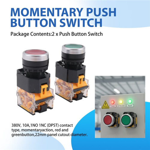 2pcs 22mm Mount 10A 380V DPST Red Green Momentary Push Button 1