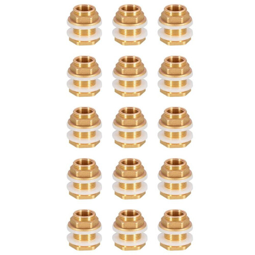 Solid Brass Bulkhead Fitting,15Set 1/2In Female 3/4In Male Solid Brass Water Tank Connector Threaded with Silicone Rings