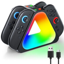 2 JoyCon Charging Dock 4 in 1 Controller Charger for Switch with RGB Lights, Stable Triangle Base, USBC