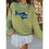 Damen-Pullover mit Rundhalsausschnitt, Rippstrick, Fisch-Grafik, Oversize-Pullover im Y2k-Stil Hellgrün M 2