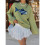 Damen-Pullover mit Rundhalsausschnitt, Rippstrick, Fisch-Grafik, Oversize-Pullover im Y2k-Stil Hellgrün M 3