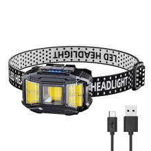 COB LED Mocna Latarka Czołowa z Czujnikiem Ruchu i Indukcyjną Ładowarką USB, do Użytku na Zewnątrz w Nocy