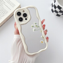 Wave Frame Makeup Mirror Phone Case for iPhone 15 Pro, Slim Shockproof Soft TPU Protective Cover