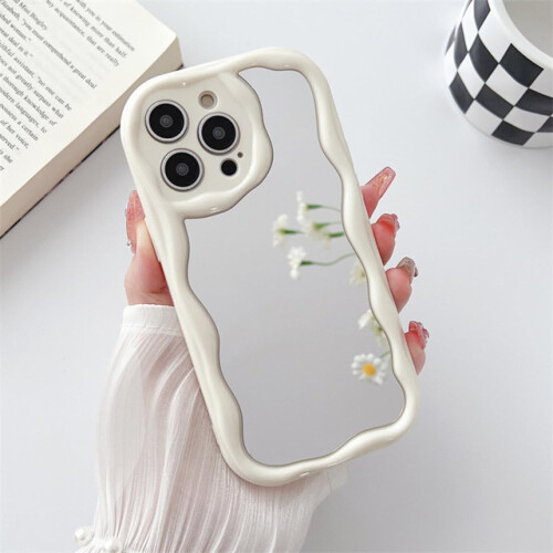Wave Frame Makeup Mirror Phone Case for iPhone 15 Pro, Slim Shockproof Soft TPU Protective Cover