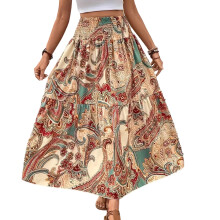 Women's Printed Skirt, Vacation Casual Beach Skirt-Orange XL