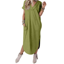 Beach Dresses for Women Fall Short Sleeve Vneck Maxi-Green M