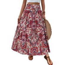 Women's Printed Skirt, Vacation Casual Beach Skirt-Red XL