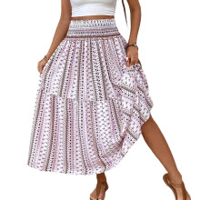Women's Printed Skirt, Vacation Casual Beach Skirt-Purple M