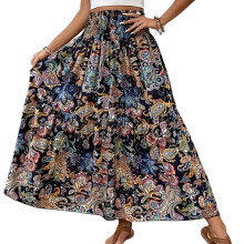 Women's Printed Skirt, Vacation Casual Beach Skirt-Black L